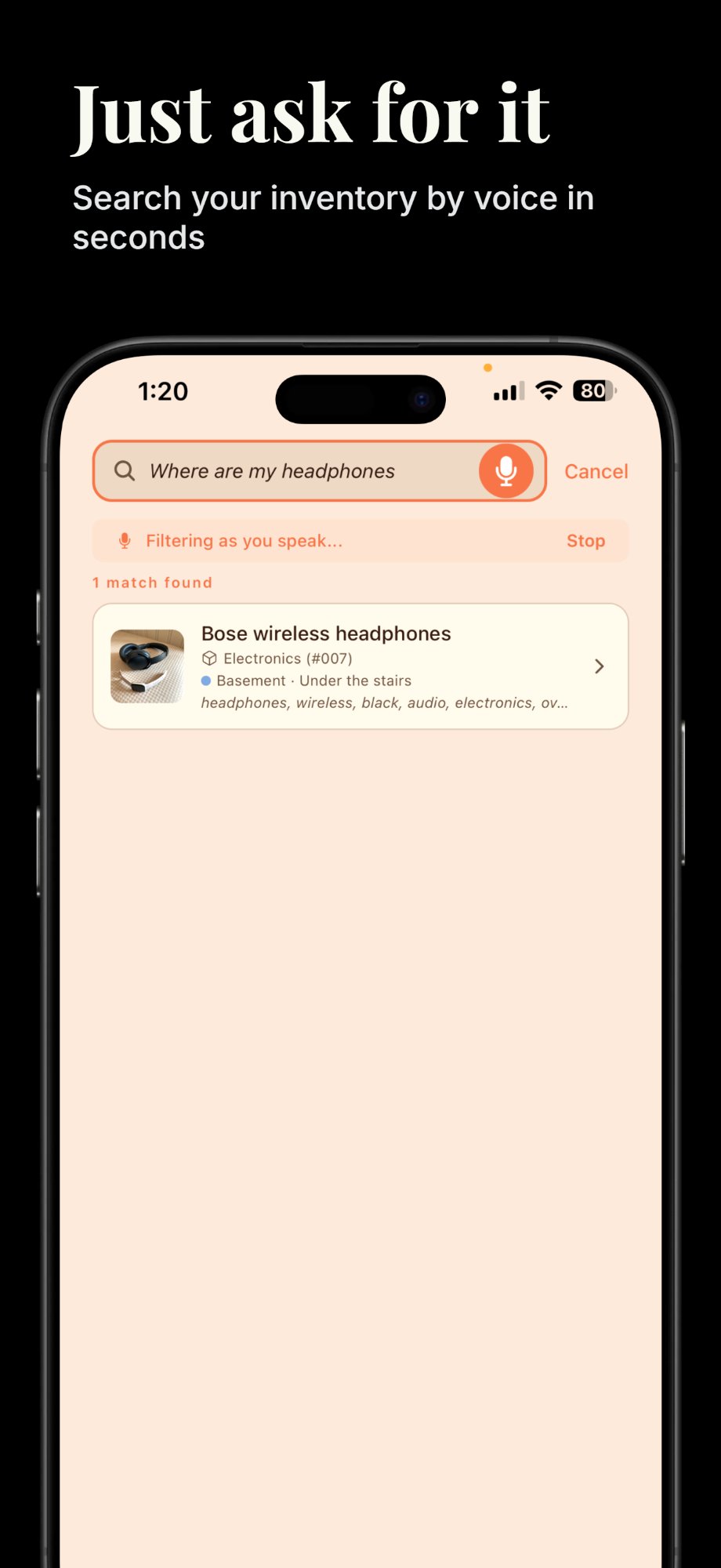 Voice search finding headphones